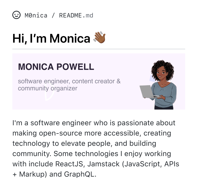 GitHub profile README for @M0nica